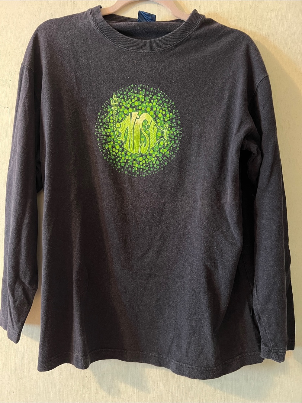 Official Phish Dry Good Navy Long-Sleeve Graphic Tee with Neon Green Orb Design
